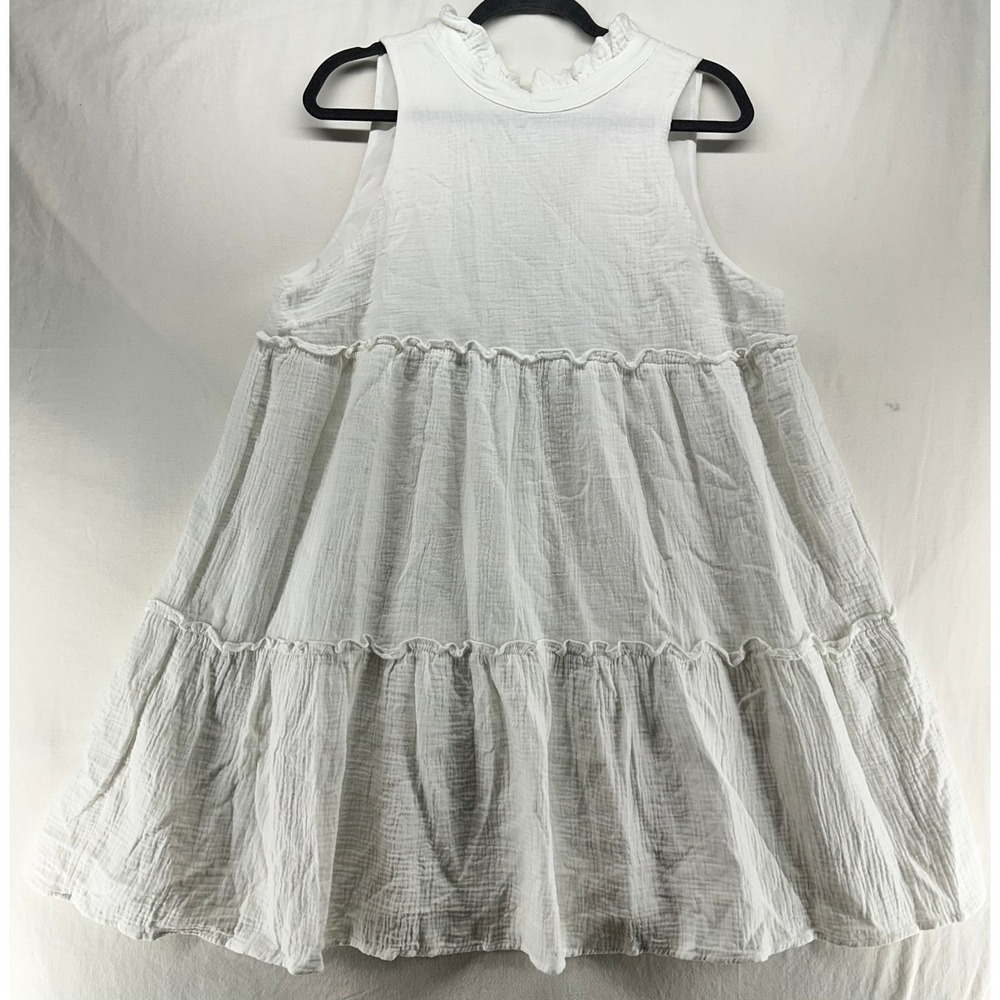 Pomander Place White Cotton Gauze Tiered Mini Dress Bow Back XL
